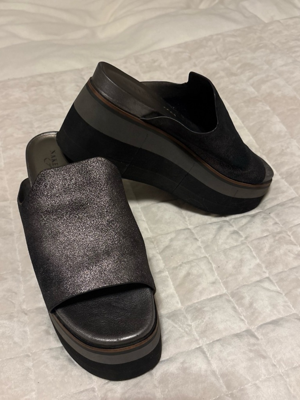 Naked Feet Metallic Black Platform Slide Sandals - Women's